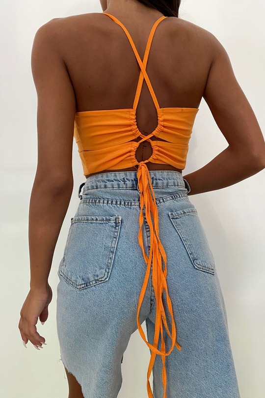 Kalp Yaka Crop Top Turuncu