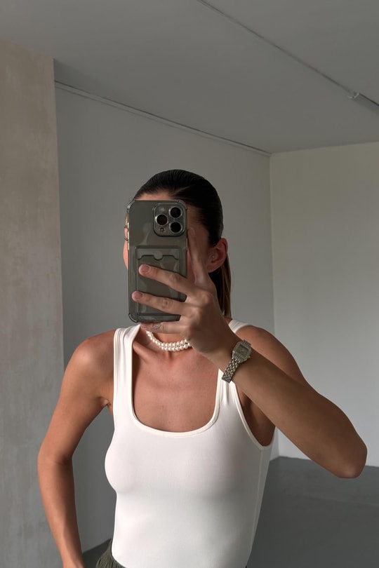 Kare Yaka Bodysuit Beyaz