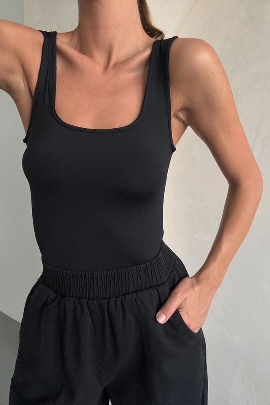 Kare Yaka Bodysuit Siyah
