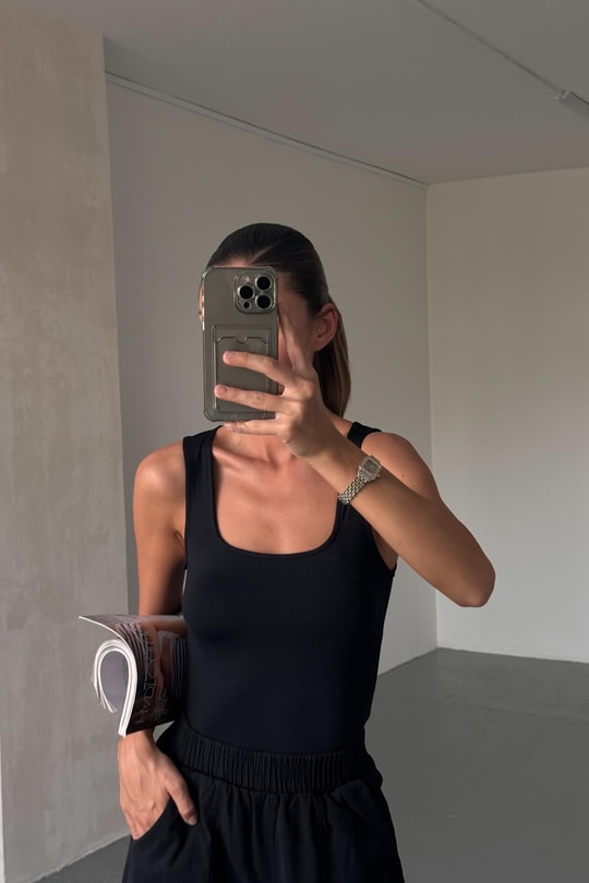 Kare Yaka Bodysuit Siyah