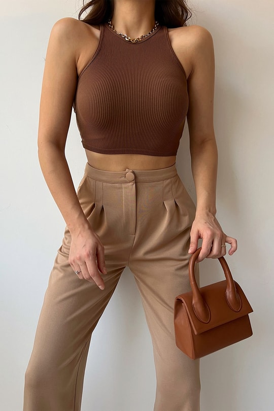 Kaşkorse Crop Top Kahverengi