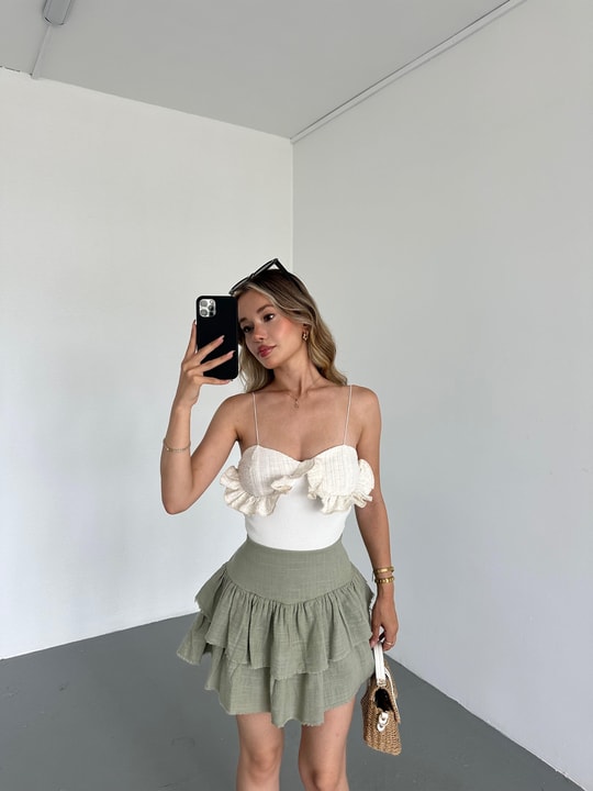 Keten Detaylı Kaşkorse Bodysuıt Taş