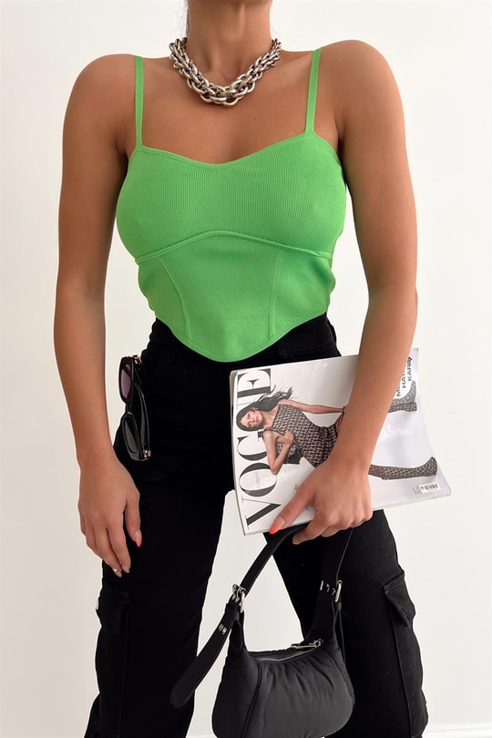 Korsaj Baretli Crop Top Yeşil