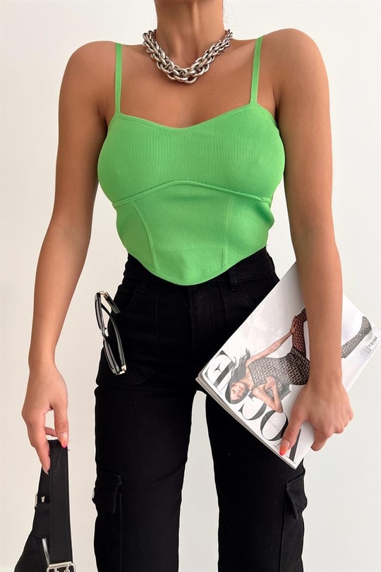 Korsaj Baretli Crop Top Yeşil