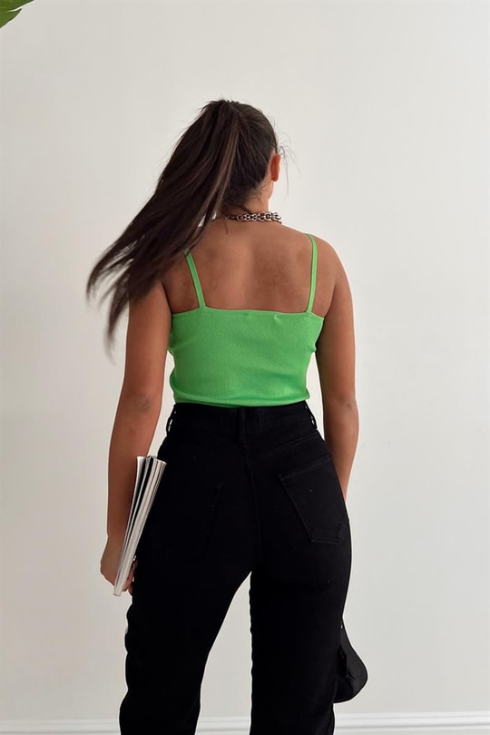 Korsaj Baretli Crop Top Yeşil