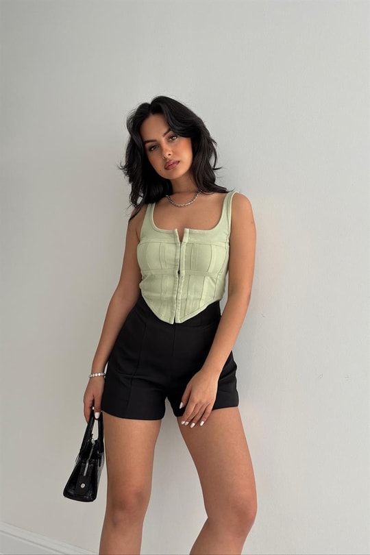 Korsaj Crop Top Fıstık Yeşili