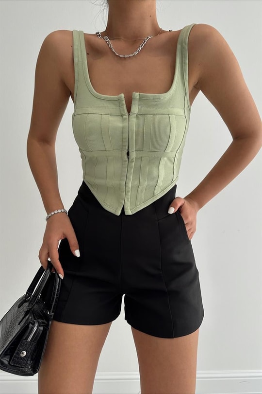 Korsaj Crop Top Fıstık Yeşili
