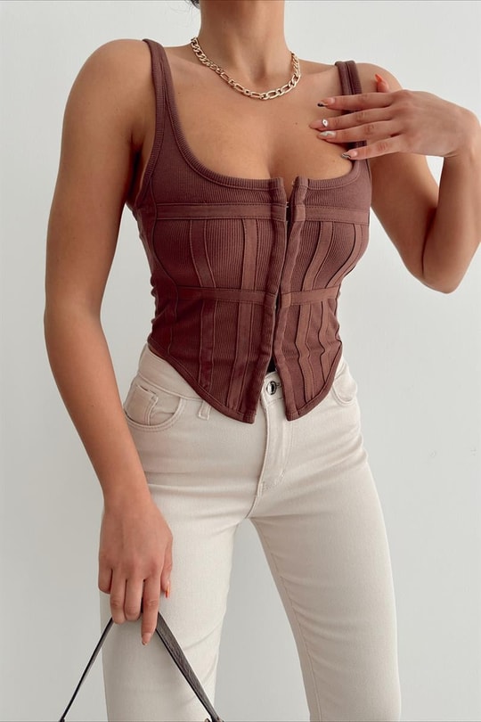Korsaj Crop Top Kahve