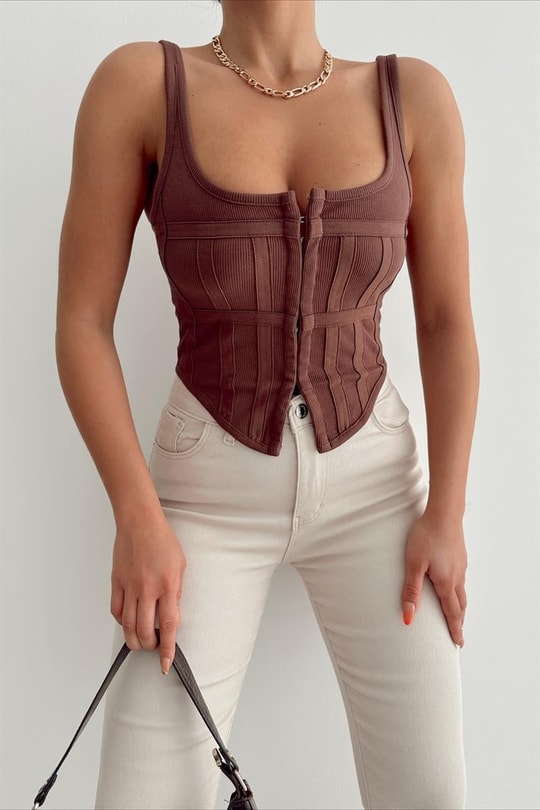 Korsaj Crop Top Kahve