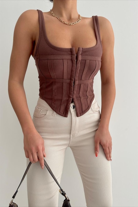 Korsaj Crop Top Kahve