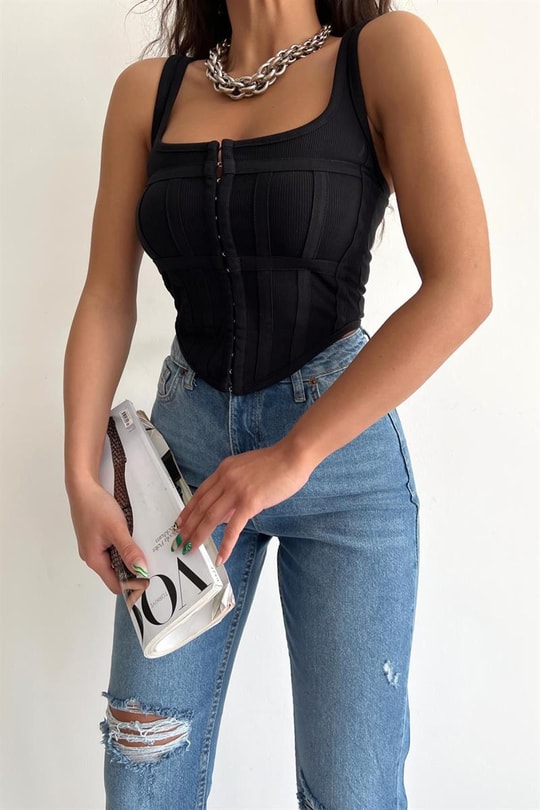 Korsaj Crop Top Siyah