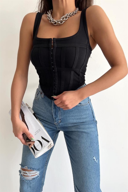 Korsaj Crop Top Siyah