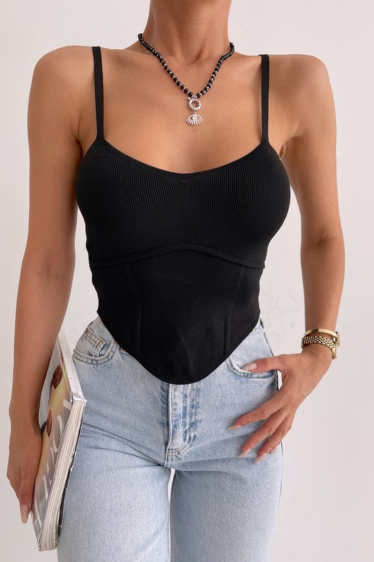 Korsaj Model Triko Tops Siyah