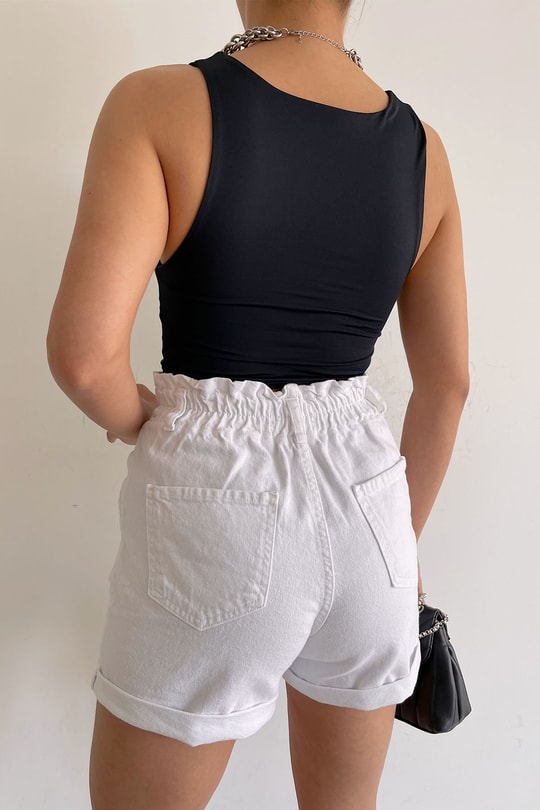 Oval Yaka Basic Crop Top Siyah