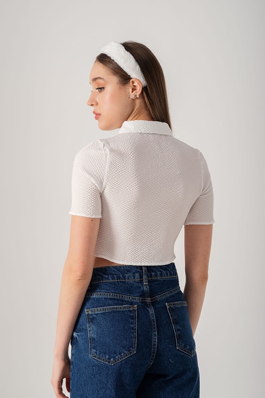 Polo Krinkıl Crop Top Beyaz