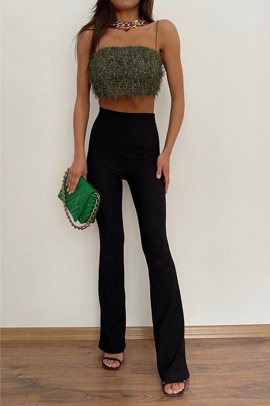 Püsküllü Crop Top Haki