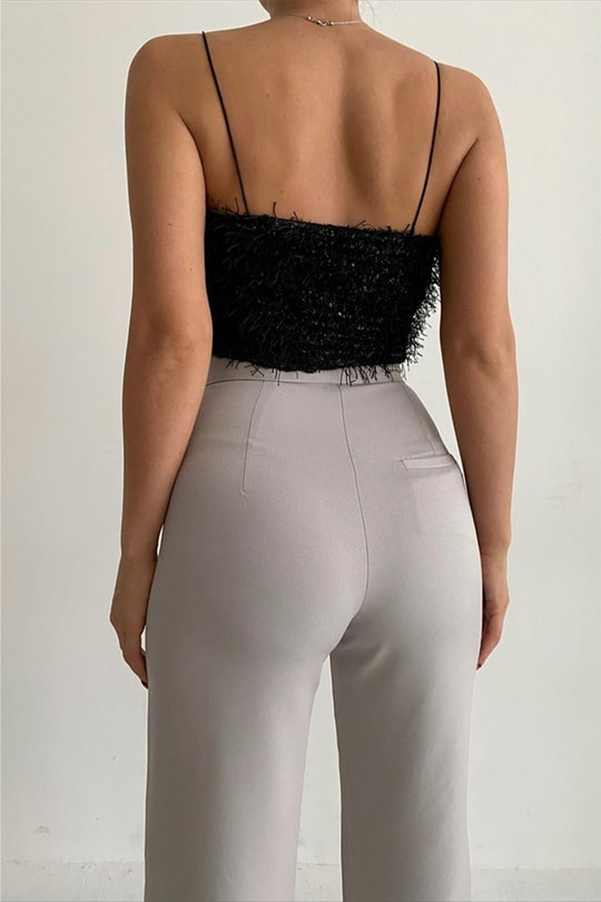 Püsküllü Crop Top Siyah