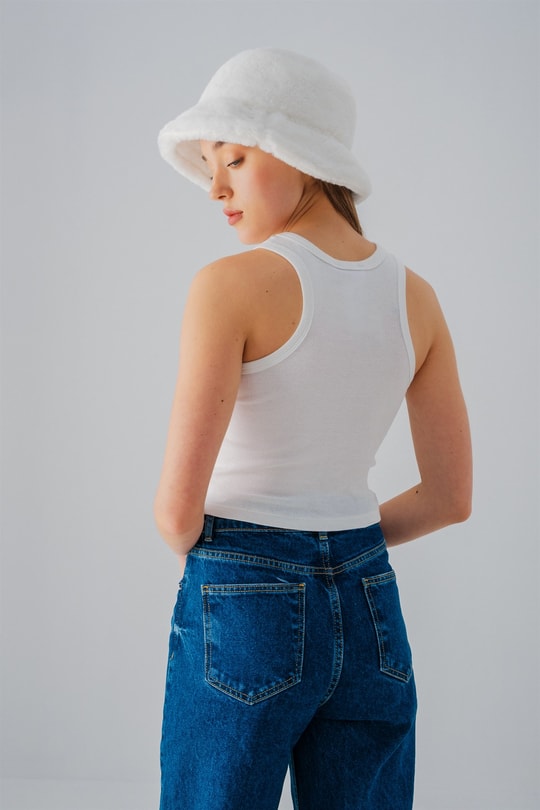 Ribana Detaylı Crop Top Beyaz