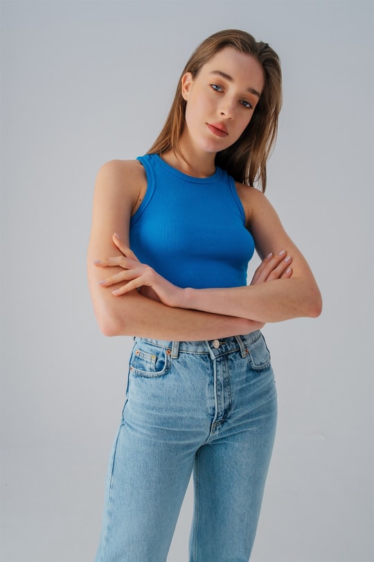 Ribana Detaylı Crop Top İndigo