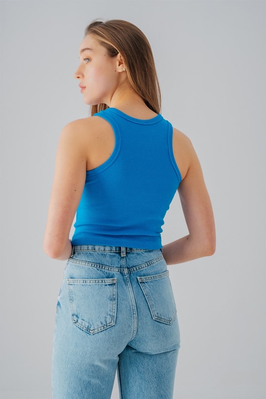 Ribana Detaylı Crop Top İndigo