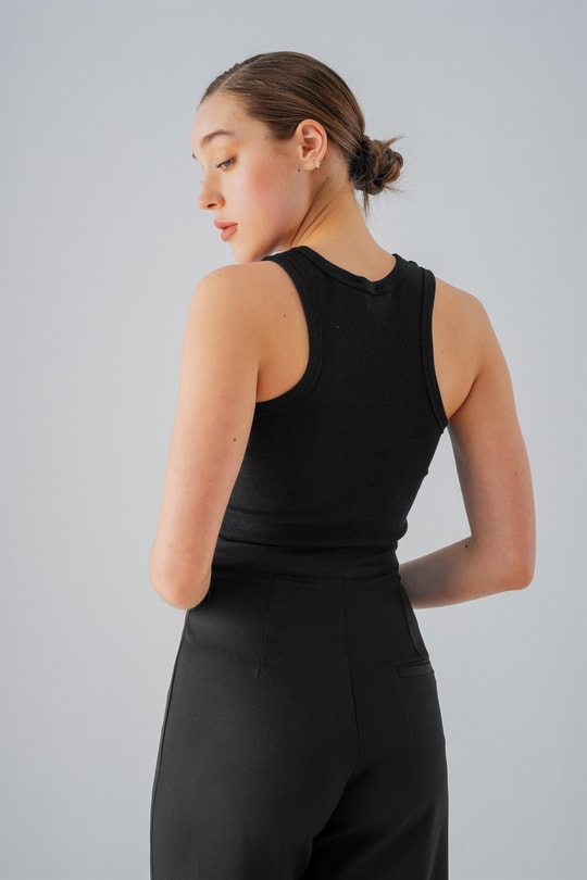 Ribana Detaylı Crop Top Siyah