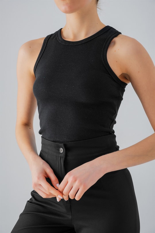 Ribana Detaylı Crop Top Siyah