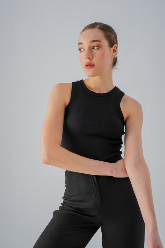 Ribana Detaylı Crop Top Siyah