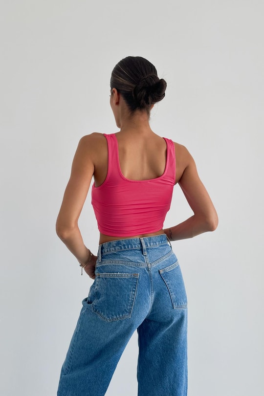 Scuba Kumaş Halter Yaka Atlet Fuşya