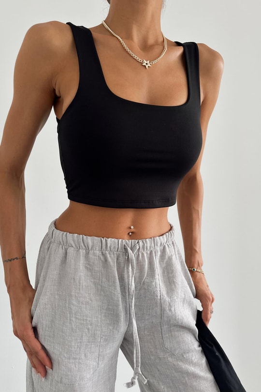 Scuba Kumaş Halter Yaka Atlet Siyah