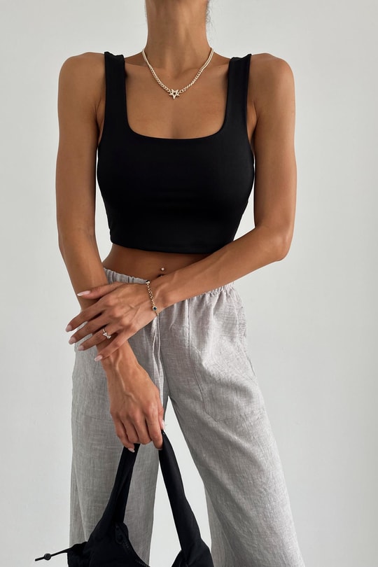 Scuba Kumaş Halter Yaka Atlet Siyah