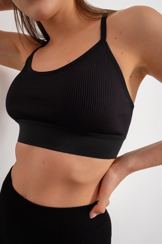 Seamless Fitilli Spor Sütyeni Siyah