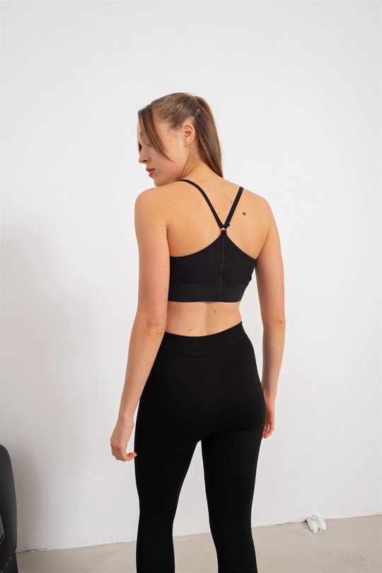 Seamless Fitilli Spor Sütyeni Siyah