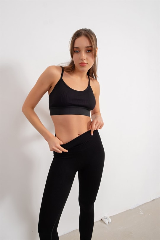 Seamless Fitilli Spor Sütyeni Siyah