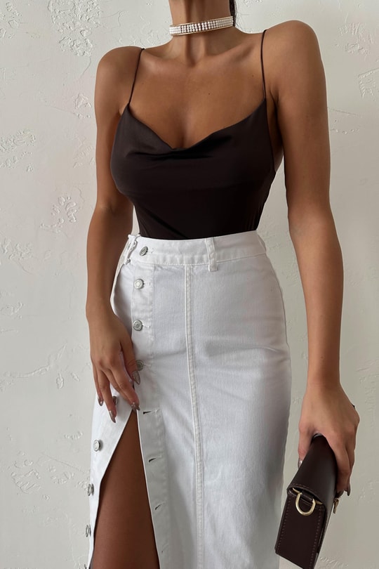 Sırt Dekolteli Basic Crop Top Kahve