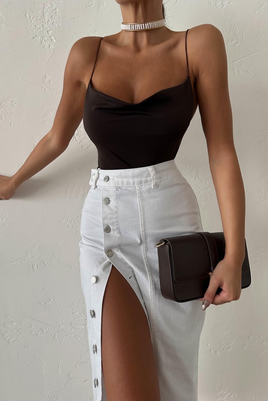 Sırt Dekolteli Basic Crop Top Kahve