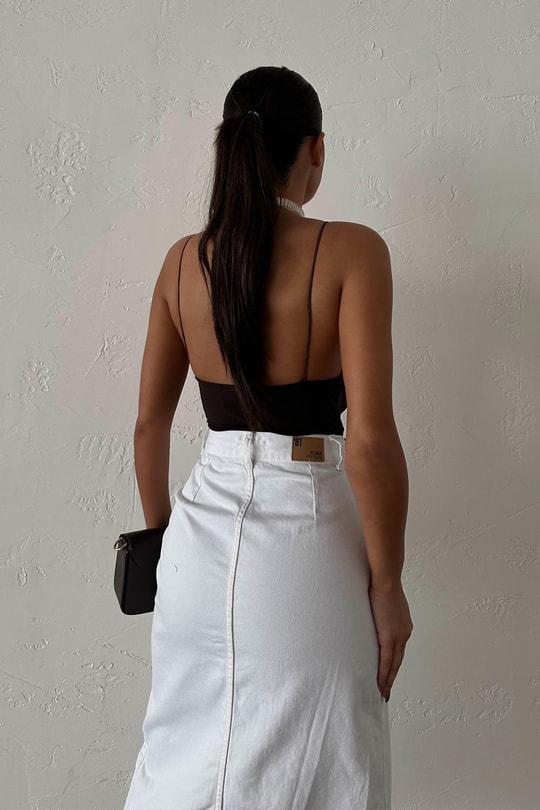 Sırt Dekolteli Basic Crop Top Kahve