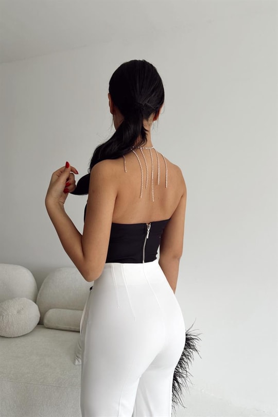 Taşlı Premium Korsaj Tops Siyah