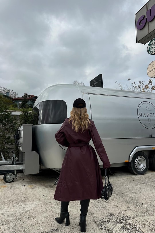 Bağlamalı Deri Trençkot Bordo