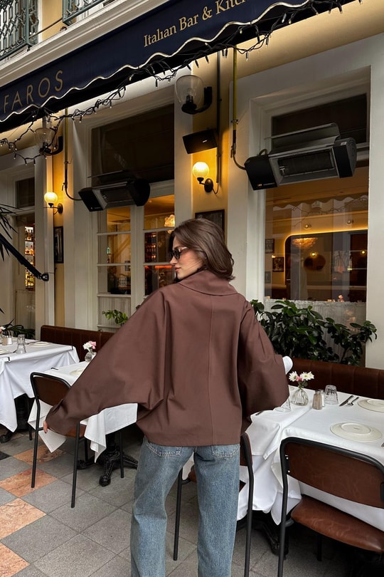 Düğmeli Kısa Trenchcoat Acı Kahve