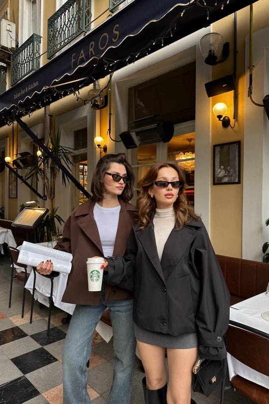Düğmeli Kısa Trenchcoat Acı Kahve