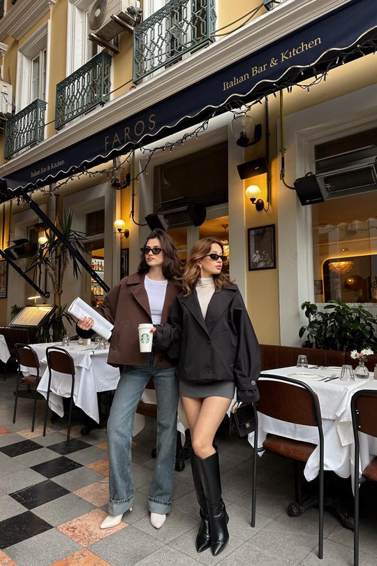 Düğmeli Kısa Trenchcoat Siyah