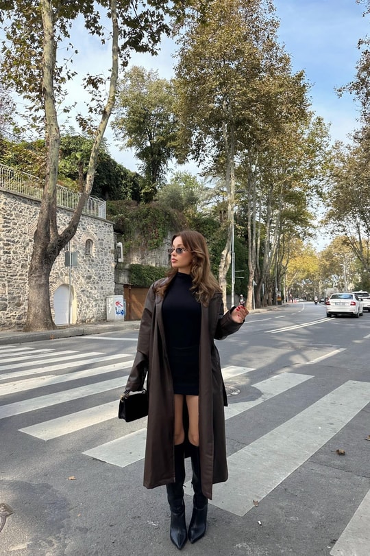 Kuşaklı Deri Trenchcoat Kahve