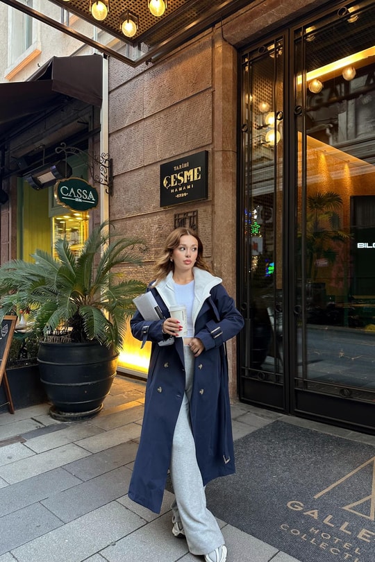 Premium Astarlı Trenchcoat Lacivert