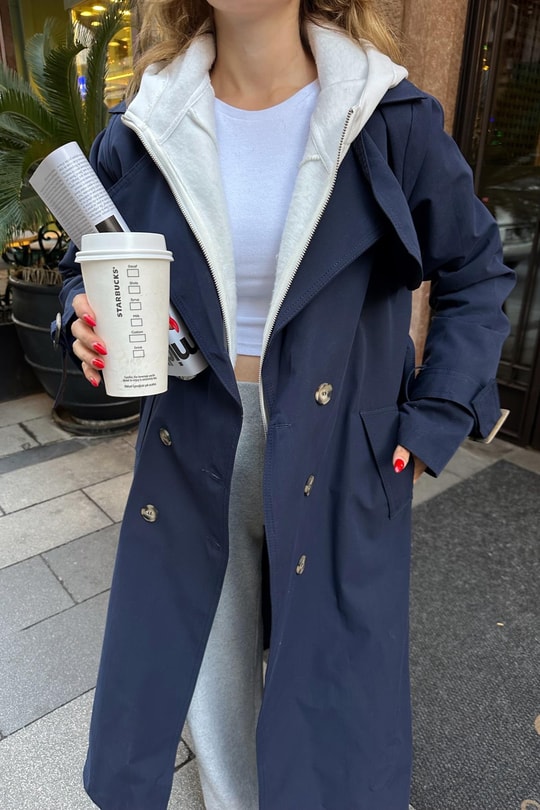 Premium Astarlı Trenchcoat Lacivert