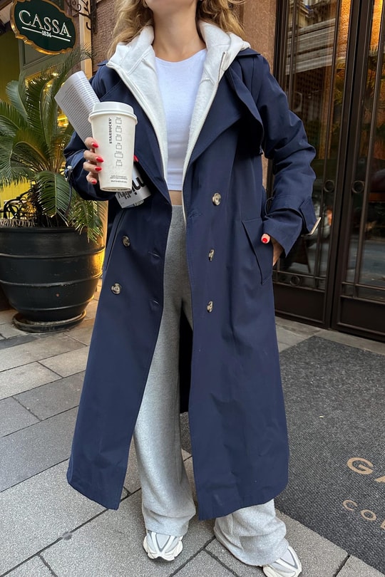 Premium Astarlı Trenchcoat Lacivert