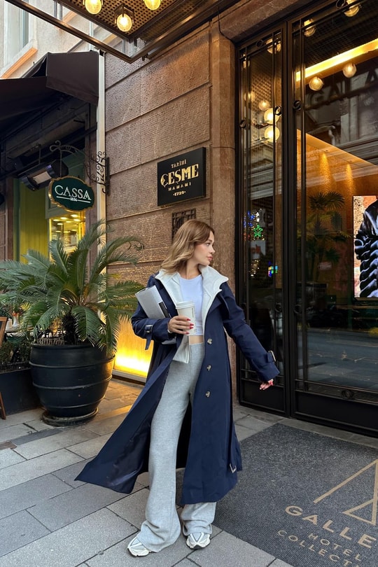 Premium Astarlı Trenchcoat Lacivert