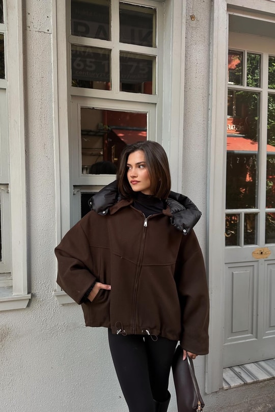 Şişme Yakalı Premium Trench Kahve