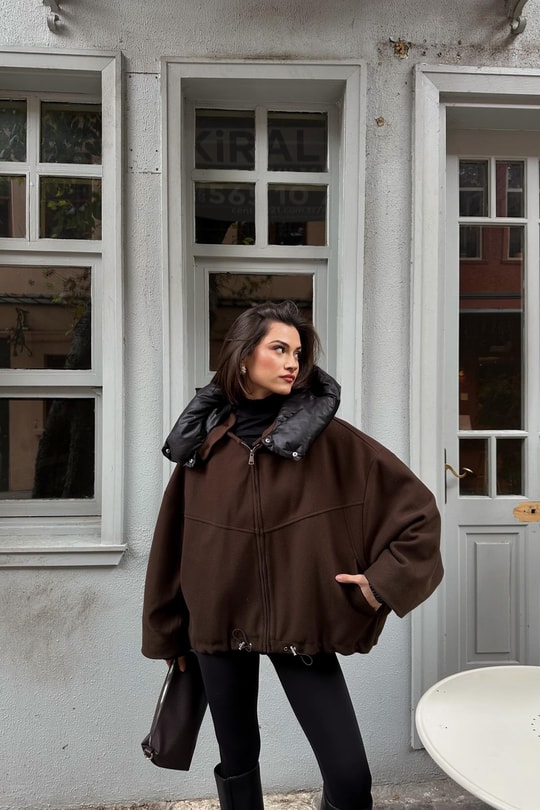 Şişme Yakalı Premium Trench Kahve