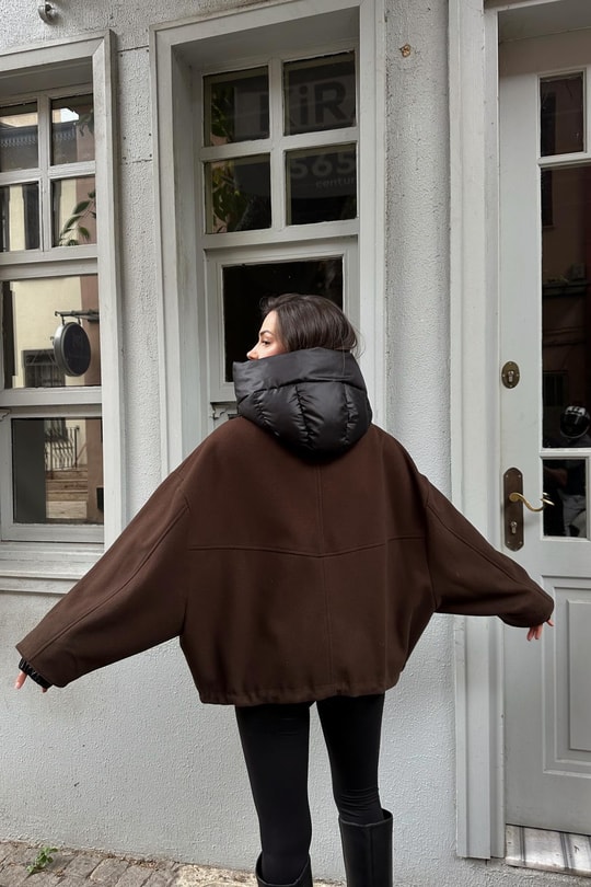 Şişme Yakalı Premium Trench Kahve