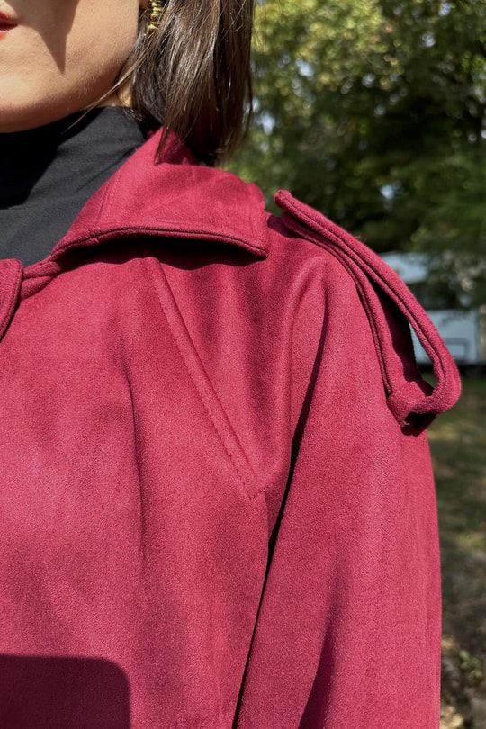 Süet Kısa Trench Bordo